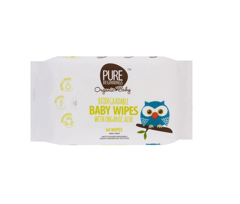 Organic Biodegradable Baby Wipes with Organic Aloe 64 Pack