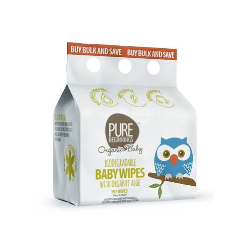 Organic Biodegradable Baby Wipes With Organic Aloe 192Pack